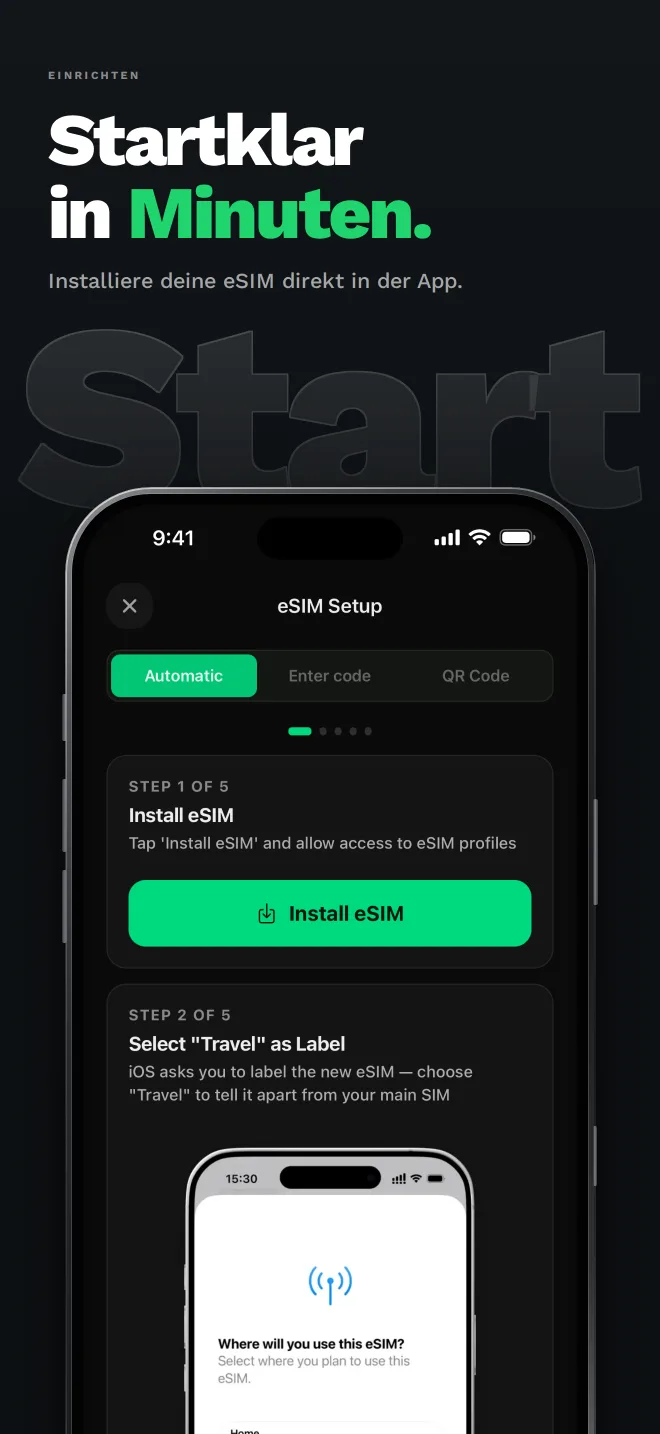 Einrichtung der eSIM in der Simbye-App, Schritt für Schritt