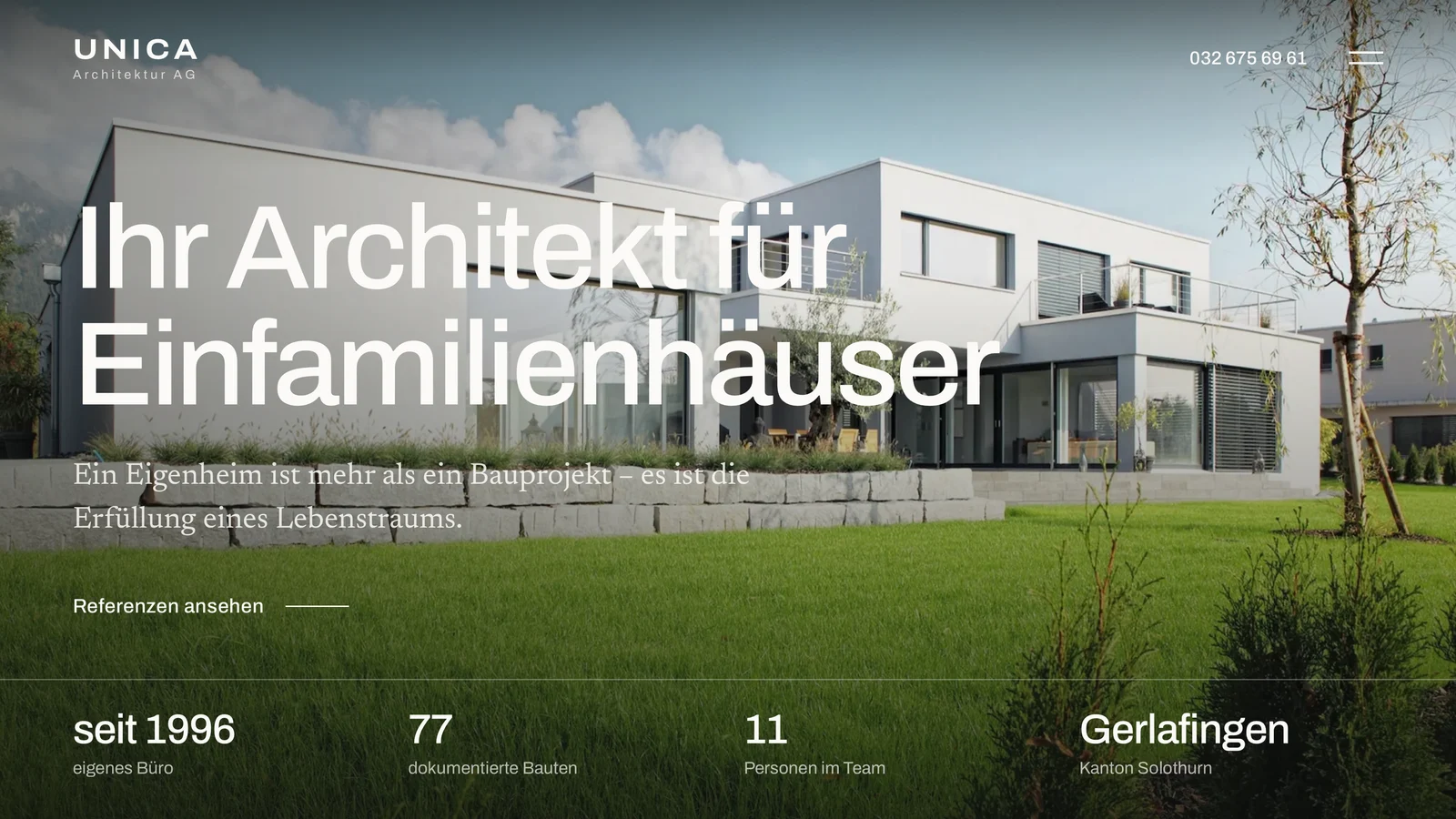 Kundenvorschau für einen Kunden: Startseite mit grossem Bild und Kennzahlen